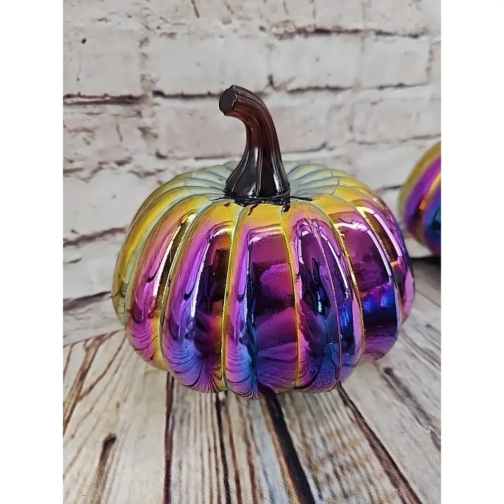 Target Bullseye Halloween 2024 Iridescent Pumpkins Glass Set of 3 NEW